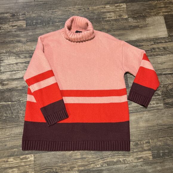 Ann Taylor Wool Blend Turtleneck Sweater Womens Colorblock Pink Red XXL - Picture 4 of 8